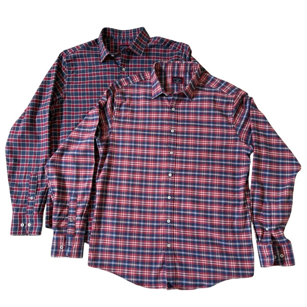 UNTUCKit Radda Plaid Button Down Shirt Bundle of 2 Mens Large Tall Red Blue